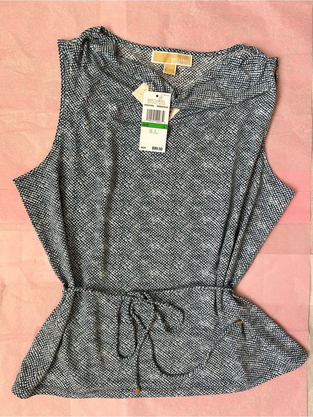 MICHAEL Michael Kors Black & White Textured Drawstring Peplum Tank
